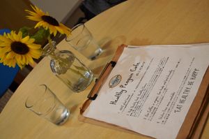 "Heat healthy, be happy"  at Healthy Penguin Cafe in Matsumoto