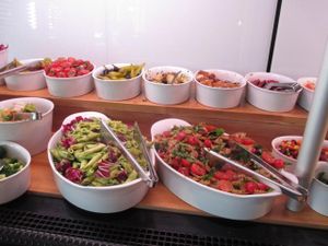 Cold salads at lunchtime buffet at Sattgrün in Dusseldorf