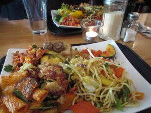 Two full 'large' plates at lunchtime buffet at Sattgrün in Dusseldorf