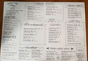 Menu at Bananas Veggie & Raw Cuisine in Novi Sad