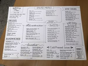 Menu at Bananas Veggie & Raw Cuisine in Novi Sad