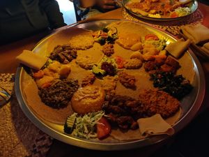 Vegan 3 person platter at Gezana Eritrean Restaurant in Eindhoven