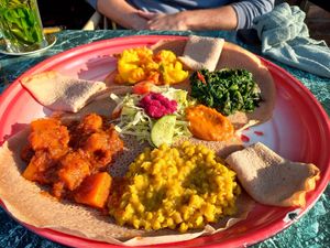 Mixed vegan plate at Gezana Eritrean Restaurant in Eindhoven