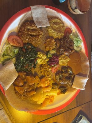 Vegan selectionn  at Gezana Eritrean Restaurant in Eindhoven