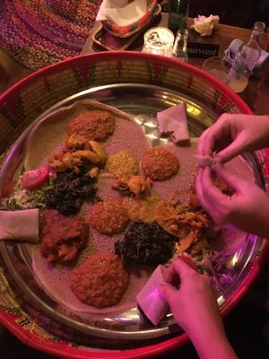 Vegan platter at Gezana Eritrean Restaurant in Eindhoven