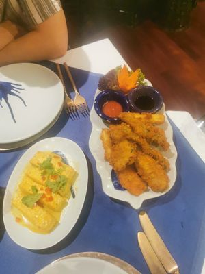 Peanut sauce tofu and tempura veg at Blue Elephant in St Julians