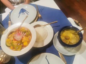 Sweet and sour tofu & yellow curry with tofu at Blue Elephant in St Julians