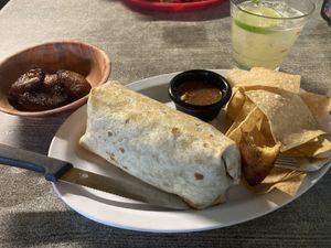 Veggie Sofrito Burrito, side of maduros   at The Tiny Turtle in Cocoa Beach