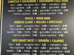 menu at Ixtaco Taqueria in El Monte