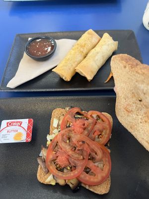 Toastie sandwich made vegan with onions, tomatoes, and mushrooms  at The Olive Tree Cafe in Te Anau