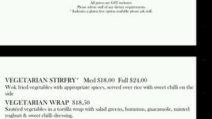 Vegetarian menu, part 2/2 at The Olive Tree Cafe in Te Anau