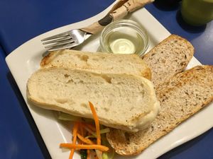 Bread and olive oil at The Olive Tree Cafe in Te Anau