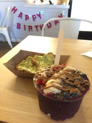 Acai bowl and avocado toast. Love this place!  at Main Street Squeeze in Pullman