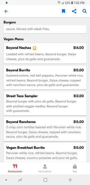 They expanded their vegan options and are available on grub hub! More options than shown here. at Mesa Fresca in Oregon City