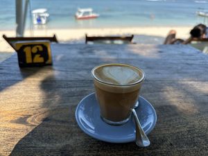 Maca latte with almond milk & a shot of espresso   at Ginger & Jamu in Lembongan