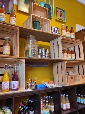 Juices & cold drinks corner at A Côté de La Plaque in Lausanne