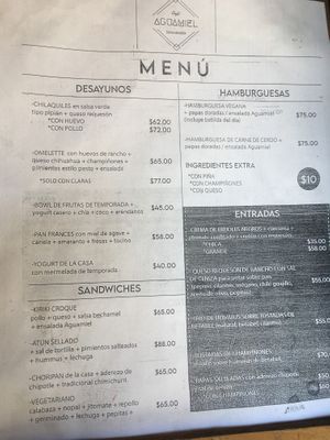 menu at Aguamiel Cafe  in Guanajuato