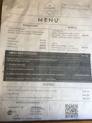 menu at Aguamiel Cafe  in Guanajuato
