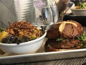 Fox burger with salad at Fox & Fig in Savannah