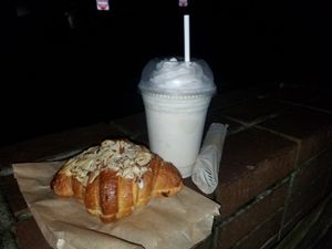 Almond croissant and white chocolate peanut butter milkshake at Fox & Fig in Savannah