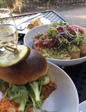 Spicy Chicken Sandwich & Avocado Toast at Fox & Fig in Savannah