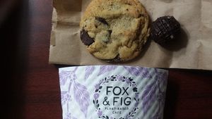 Vegan chocolate chip cookie and chocolate peanut butter truffle at Fox & Fig in Savannah