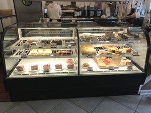 Bakery case - all vegan truffles, cheesecake, brownies, donuts, and more!  at Fox & Fig in Savannah