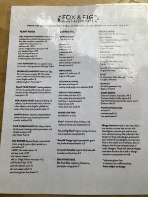 Menu at Fox & Fig in Savannah