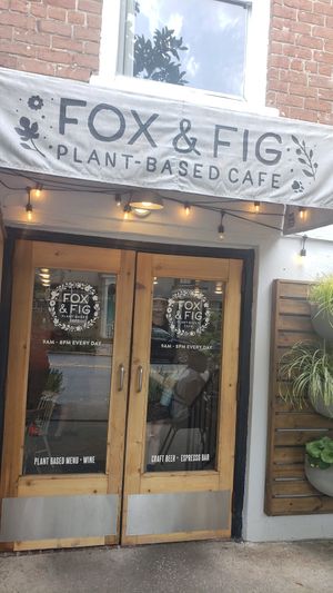 Cute outdoors with lots of seating at Fox & Fig in Savannah