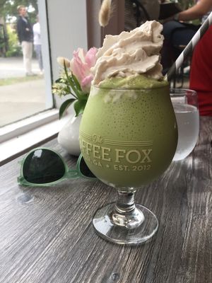 Matcha Hemp Milky Smoothie. The whipped topping was amazing!  at Fox & Fig in Savannah