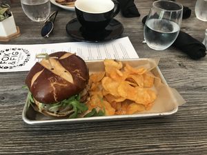 Fox burger and voodoo chips at Fox & Fig in Savannah