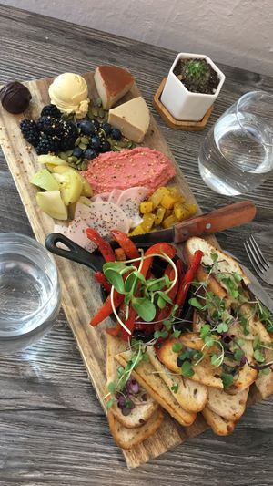Plant food plank, vegan cheeses and veggies with toasts at Fox & Fig in Savannah