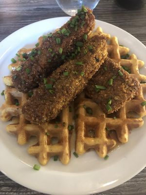 Fried Southern Seitan & Sweet Potato Waffle at Fox & Fig in Savannah