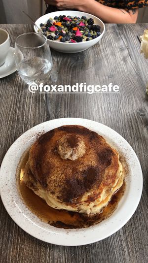 Oat Pancakes and Chia porridge  at Fox & Fig in Savannah