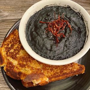 Huitlacoche bisque and grilled cheese at Fox & Fig in Savannah