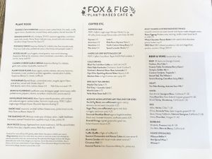February 2020 menu at Fox & Fig in Savannah