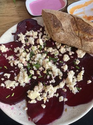 Carpaccio beetroot   at Chateau Shual in Tel Aviv