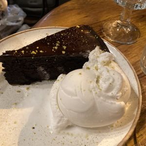 Brownie with coconut sorbet (vegan)  at Chateau Shual in Tel Aviv