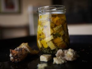 Feta style cheese packed in fruity olive oil and fresh herbs. at TereCoco in Okayama