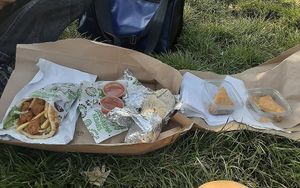 Chicken gyro, donar kebab with baklava in the park nearby.  at What The Pitta in North West London