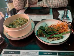 Vegetable Gyoza and Green Dragon Gai Lan at Kuya Asian Pub in St Julians