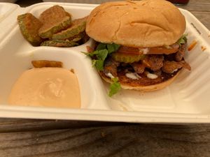 Git'Er Done Burger with Fried Pickles at Murray Hillbilly in Jacksonville