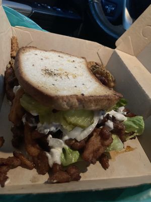 Gluten free bread Buffalo chikn sandwich! at Murray Hillbilly in Jacksonville