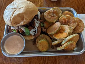 Ranch chikun and fries pickles. Dipping sauce was good! at Murray Hillbilly in Jacksonville