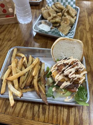 Get r done burger with fried pickles   at Murray Hillbilly in Jacksonville