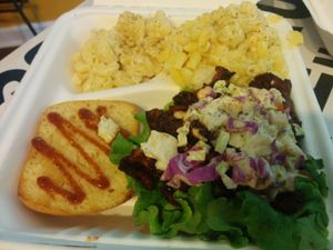 The Bubba - BarBQ chickn salad sandwich with a side of mac & cheese. Tasty vegan comfort food! at Murray Hillbilly in Jacksonville