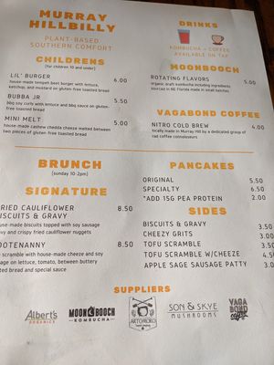 Brunch menu at Murray Hillbilly in Jacksonville