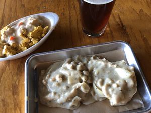 Side of tofu scramble with cheese. Side of biscuits and gravy. Nitro cold brew (with agave)  at Murray Hillbilly in Jacksonville