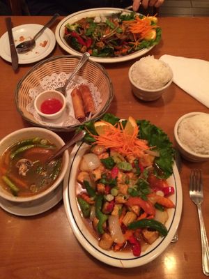 Sweet and Sour Tofu, Vegetarian Spring Rolls, Soup & Rice at Bangkok Garden in Williamsburg