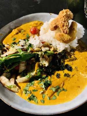 Thai red curry with “prawns"  at Wild Food in Granada